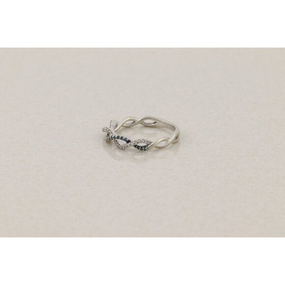 10k White Gold Fancy Blue and White Diamond Ring Twist Crossover Band 5 3/4 - Picture 4 of 6